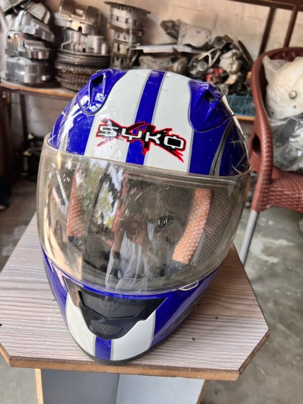 Syko Yakuza Full Face Motorcycle Helmet – Blue, Small Size, DOT Approved